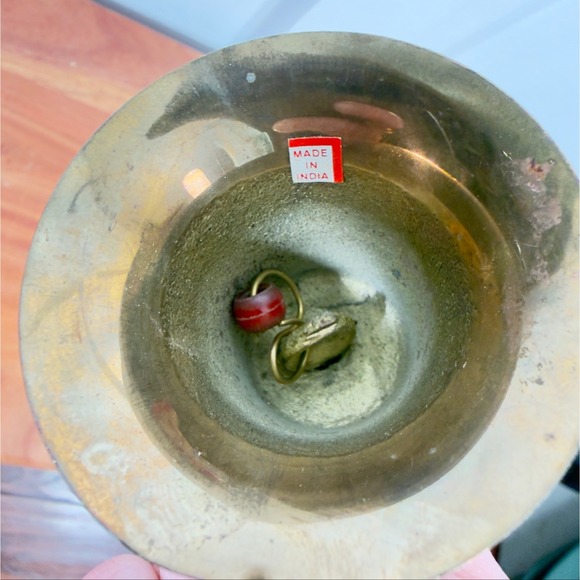 Vintage Solid Brass Hand Bell Made in India 6 Inch Tall Ornate Handle Gold Tone - Picture 6 of 8